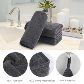 SINLAND Microfiber Face Cloths Reusable Makeup Remover Washcloths Super Soft and Absorbent Fingertip Face Towels for Sensitive Skin Women 12 x 12 Inch 3 Pack Grey