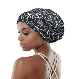 Hair Wraps for Sleeping Satin Lining Black Women Frizzy Hair Cream Floral