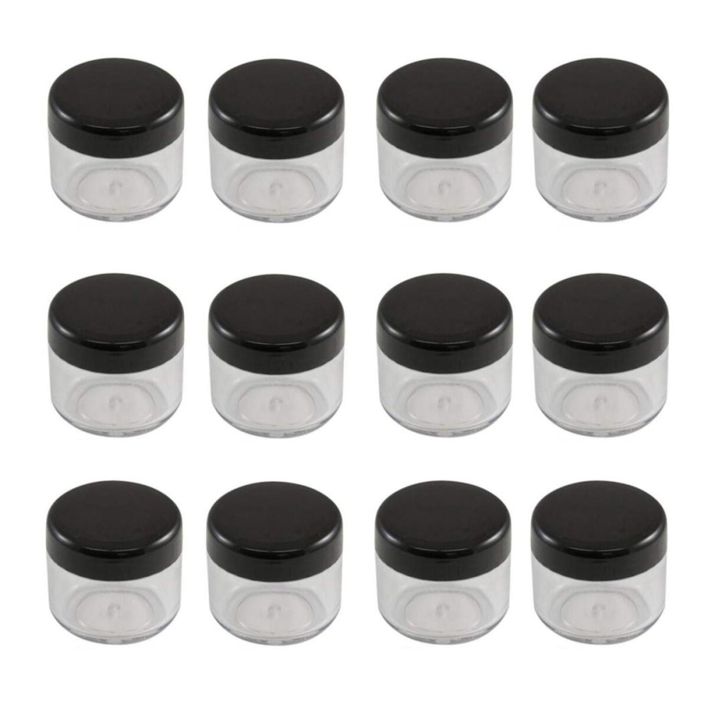 12PCS 15 Gram 15ml 0.5oz Refillable Black Plastic Screw Cap Lid with Clear Base Empty Plastic Container Jars for Nail Powder Bottles Eye Shadow Container Lot Powder Container