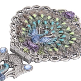 Nerien Vintage Peacock Metal Mirror Comb Set Antique Heart-shaped Handheld Vanity Mirror Comb Set Antique pewter