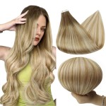 Full Shine Blonde Tape in Hair Extensions Balayage 20 Inch Adhesive Hair Extensions Tape ins 6/27/60 Ombre Invisible Tape in Hair Extensions Human Hair 50 Gram 20Pcs Seamless Tape ins