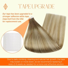 Full Shine Blonde Tape in Hair Extensions Balayage 20 Inch Adhesive Hair Extensions Tape ins 6/27/60 Ombre Invisible Tape in Hair Extensions Human Hair 50 Gram 20Pcs Seamless Tape ins