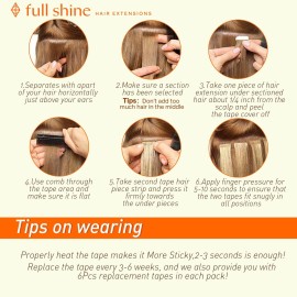 Full Shine Blonde Tape in Hair Extensions Balayage 20 Inch Adhesive Hair Extensions Tape ins 6/27/60 Ombre Invisible Tape in Hair Extensions Human Hair 50 Gram 20Pcs Seamless Tape ins