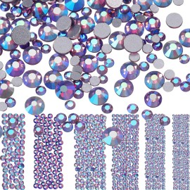 Bememo 3456 Pcs Crystals Diamond Rhinestones AB Clear Flat Back Round Gems Flatback Glass Mixed Size Crystals Gems for Crafts Clothes Shoes Makeup Bags Decor, 6 Sizes(Amethyst)