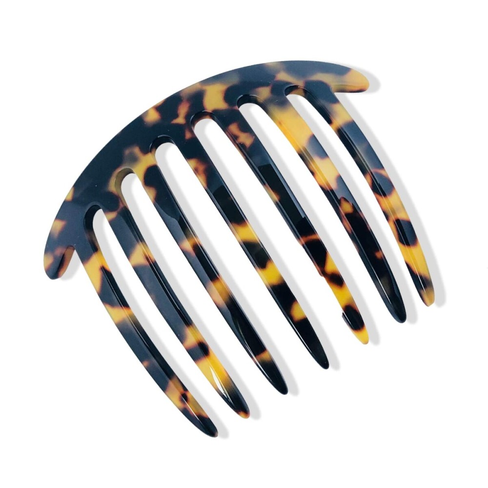 French Amie Handmade Yellow Black Tokyo Celluloid Acetate 7 Teeth Side Hair Comb