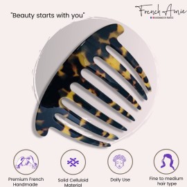 French Amie Handmade Yellow Black Tokyo Celluloid Acetate 7 Teeth Side Hair Comb