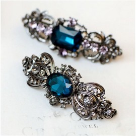 Suoirblss Vintage Chic Metal Crystal Bowknot Hair Clips Hair Pin Hair Barrettes Hair Accessories Women Fashion Retro Rhinestones Flowers Hair Catch (B)