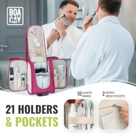 BOACAY Hanging Travel Toiletry Bag for Women and Men, Makeup Bag, Bathroom & Shower Organizer Kit for Accessories, Cosmetics, Travel Essentials