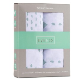 Bassinet Sheets Fitted Cover - Flexible Fit 100% Soft Jersey Knit Cotton - Neutral Grey Sage Diamond - 2 Pack Set