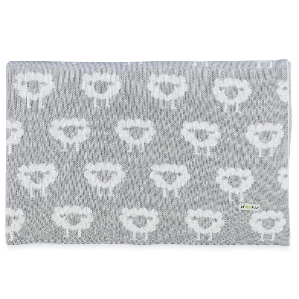 Premium Organic Cotton Baby Blanket - Knitted Sheep Design - Super Soft Multi Use
