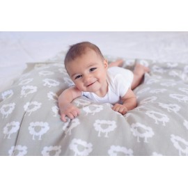 Premium Organic Cotton Baby Blanket - Knitted Sheep Design - Super Soft Multi Use