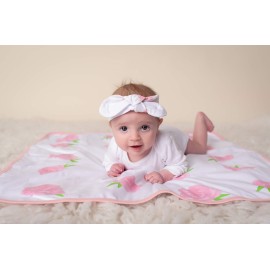 Ziggy Baby Peony & Heart 5 Piece Blanket, Hat and Headband Collection Pink White