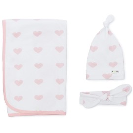 Ziggy Baby Peony & Heart 5 Piece Blanket, Hat and Headband Collection Pink White