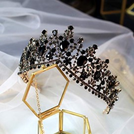 Sunshinesmile Bride Black Large Big Vintage Crystal Princess Queen Diadem Rhinestone Bridesmaid Bride Crowns And Tiaras For Wedding Party