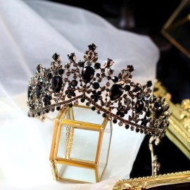 Sunshinesmile Bride Black Large Big Vintage Crystal Princess Queen Diadem Rhinestone Bridesmaid Bride Crowns And Tiaras For Wedding Party