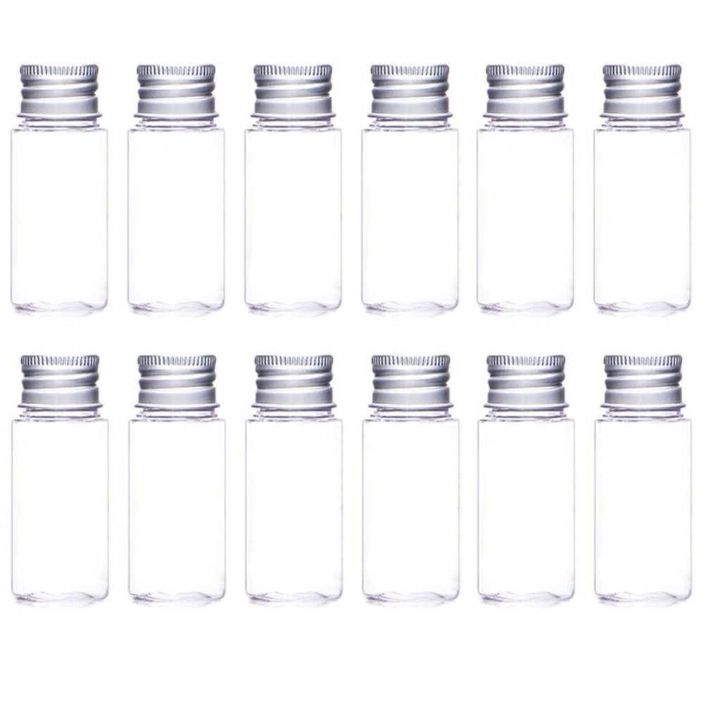 12PCS Empty Clear Travel Portable Glass Wish Bottles with Silver Aluminum Cap Essential Oil Powders Cream Ointments Grease Storage Container Jars Cosmetic Makeup Sample Packing Holder(30ml/1oz)