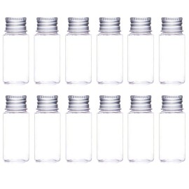 12PCS Empty Clear Travel Portable Glass Wish Bottles with Silver Aluminum Cap Essential Oil Powders Cream Ointments Grease Storage Container Jars Cosmetic Makeup Sample Packing Holder(30ml/1oz)