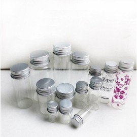 12PCS Empty Clear Travel Portable Glass Wish Bottles with Silver Aluminum Cap Essential Oil Powders Cream Ointments Grease Storage Container Jars Cosmetic Makeup Sample Packing Holder(30ml/1oz)