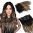 Ugeat Clip in Human Hair Extensions Balayage Black to Dark Brown Mix Caramel Brown Breathable Short Straight Clip in Human Hair Extensions for Extra Volume 14 Inch 105g 7pcs