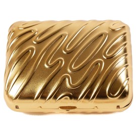 Mini Metallic Hard Case Handbag With Mirror and Long Chain (Gold)