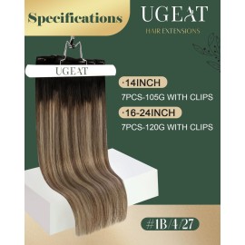 Ugeat Clip in Hair Extensions 20 Inch Natural Black to Dark Brown Mix Caramel Brown Balayage Invisible Remy Human Hair Clip in Extensions for Women to Add Length 120g 7pcs Ugeat Clip in Hair Extensions 20 Inch Natural Black to Dark Brown Mix Caramel Brown Balayage Invisible Remy Human Hair Clip in Extensions for Women to Add Length 120g 7pcs