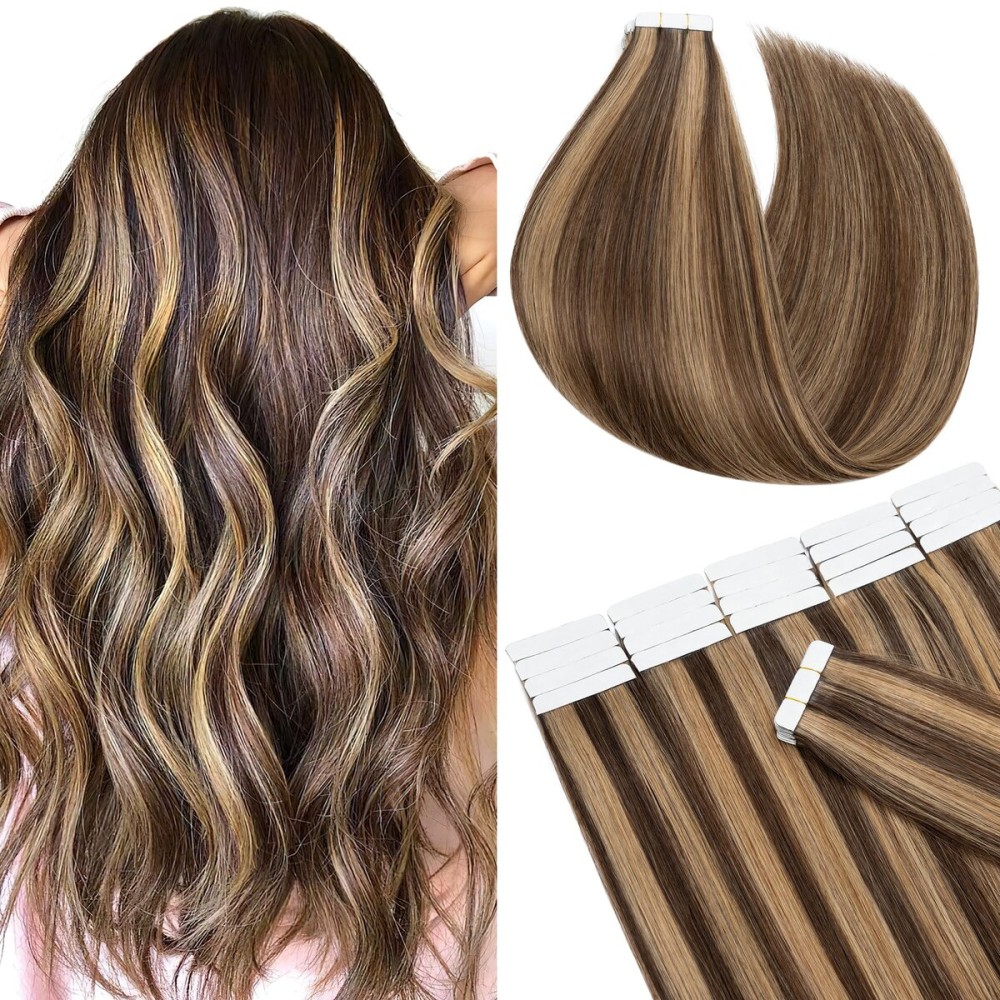 SEGO Hair Extensions Tape in Real Human Hair 20 Inch 20pcs 50g Straight Balayage 100% Remy Seamless Skin Weft Invisible Rooted Double Sided Tape Hair for Women-Medium Brown&Dark Blonde SEGO Hair Extensions Tape in Real Human Hair 20 Inch 20pcs 50g Straight Balayage 100% Remy Seamless Skin Weft Invisible Rooted Double Sided Tape Hair for Women-Medium Brown&Dark Blonde