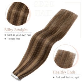 SEGO Hair Extensions Tape in Real Human Hair 20 Inch 20pcs 50g Straight Balayage 100% Remy Seamless Skin Weft Invisible Rooted Double Sided Tape Hair for Women-Medium Brown&Dark Blonde SEGO Hair Extensions Tape in Real Human Hair 20 Inch 20pcs 50g Straight Balayage 100% Remy Seamless Skin Weft Invisible Rooted Double Sided Tape Hair for Women-Medium Brown&Dark Blonde