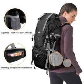 Loowoko 50L Hiking Backpack, Waterproof Camping Essentials Bag with Rain Cover, 45+5 Liter Lightweight Backpacking Back Pack