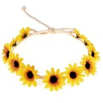 3PCS Fashion Sunflower Headband Hair Crown Wreath Headpiece Hair Band Tool Tie Wrap Wreath For Bridal Beach Scenery Festivals Girls Lady Seaside Holiday(Yellow)