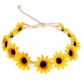 3PCS Fashion Sunflower Headband Hair Crown Wreath Headpiece Hair Band Tool Tie Wrap Wreath For Bridal Beach Scenery Festivals Girls Lady Seaside Holiday(Yellow)