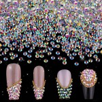 5000Pcs Nail Rhinestones 2.4mm Clear AB Flatback Glass Pixie Crystals, Iridescent Nail Gems Long Lasting Shine Small Sugar Beads Dust Nail Charms for Nail Design DIY Crafts Accessories