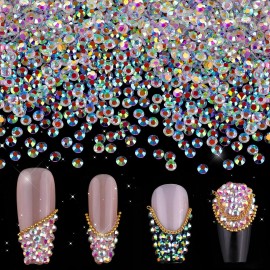 5000Pcs Nail Rhinestones 2.4mm Clear AB Flatback Glass Pixie Crystals, Iridescent Nail Gems Long Lasting Shine Small Sugar Beads Dust Nail Charms for Nail Design DIY Crafts Accessories