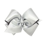 Wee Ones Girls\' Metallic Overlay Hair Bow on a WeeStay No Slip Clip, King, Silver