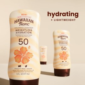 Hawaiian Tropic Weightless Hydration Lotion Sunscreen SPF 50, 6oz | Oil Free, Broad Spectrum, Oxybenzone Free, Body Sunscreen Hawaiian Tropic Weightless Hydration Lotion Sunscreen SPF 50, 6oz | Oil Free, Broad Spectrum, Oxybenzone Free, Body Sunscreen