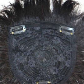 Human Hair Nature Curly Topper Replacement Fluffy Hairpiece Seamless Clip in Top Wiglet for Women Thin Hair Large Dark Brown