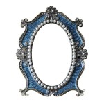 Nerien Vintage Vanity Tabletop Mirror, Metal Oval Decorative Makeup Stand, Antique Table Cosmetic, Coquette Countertop Desk Dresser for Home Bedroom Bathroom (Blue, S)
