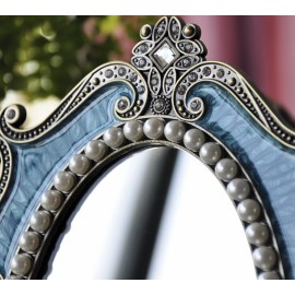 Nerien Vintage Vanity Tabletop Mirror, Metal Oval Decorative Makeup Stand, Antique Table Cosmetic, Coquette Countertop Desk Dresser for Home Bedroom Bathroom (Blue, S)