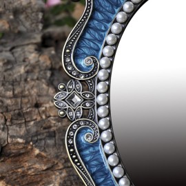 Nerien Vintage Vanity Tabletop Mirror, Metal Oval Decorative Makeup Stand, Antique Table Cosmetic, Coquette Countertop Desk Dresser for Home Bedroom Bathroom (Blue, S)