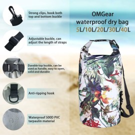 OMGear Waterproof Dry Bag Backpack Waterproof Phone Pouch 40L/30L/20L/10L/5L Floating Dry Sack For Kayaking Boating Sailing Canoeing Rafting Hiking Camping Outdoors Activities (camouflage1, 20L)