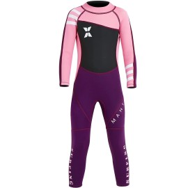 NATYFLY Kids Wetsuit, 2.5mm Neoprene Thermal Swimsuit, Full Wetsuit for Girls Boys and Toddler, Long Sleeve Kids Wet Suits for Swimming (New Pink-Girls Wetsuit-2.5mm, 8)