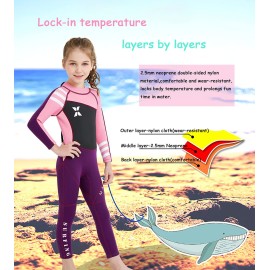 NATYFLY Kids Wetsuit, 2.5mm Neoprene Thermal Swimsuit, Full Wetsuit for Girls Boys and Toddler, Long Sleeve Kids Wet Suits for Swimming (New Pink-Girls Wetsuit-2.5mm, 8)