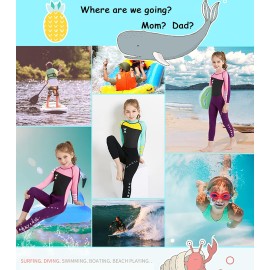 NATYFLY Kids Wetsuit, 2.5mm Neoprene Thermal Swimsuit, Full Wetsuit for Girls Boys and Toddler, Long Sleeve Kids Wet Suits for Swimming (New Pink-Girls Wetsuit-2.5mm, 8)