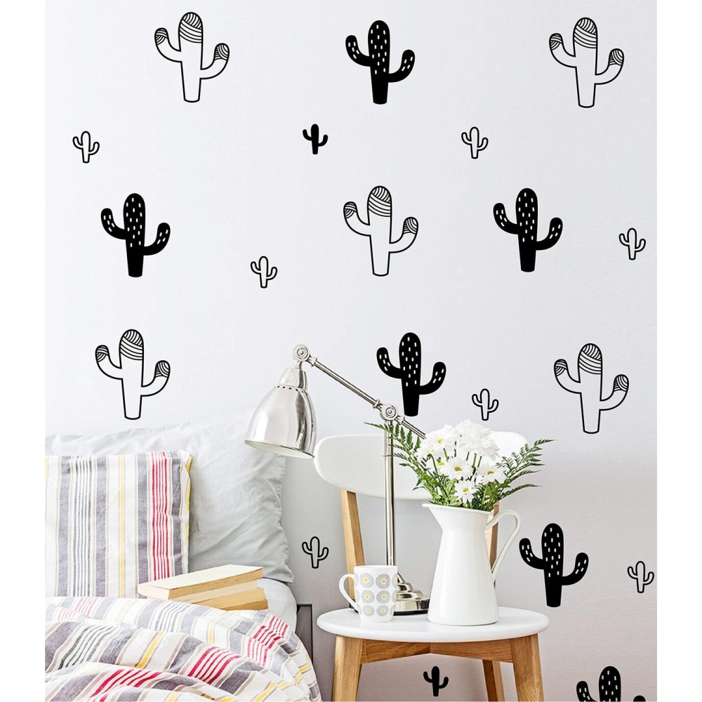 DXLING 92pcs/Set Cactus Wall Stickers for Kids Room,Peel and Stick Home Decor Decals JW572 (Black)