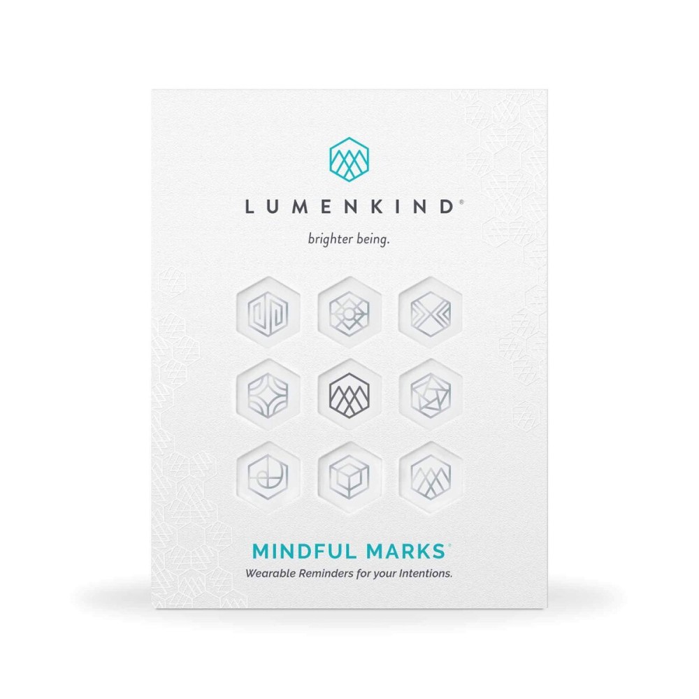 LumenKind, Mindful Marks (Platinum) 31 Tiny Temporary Tattoos Mindfulness Stickers - Inspirational Gifts for Women - Simple Mindfulness Meditation Tools for Mental Health Awareness