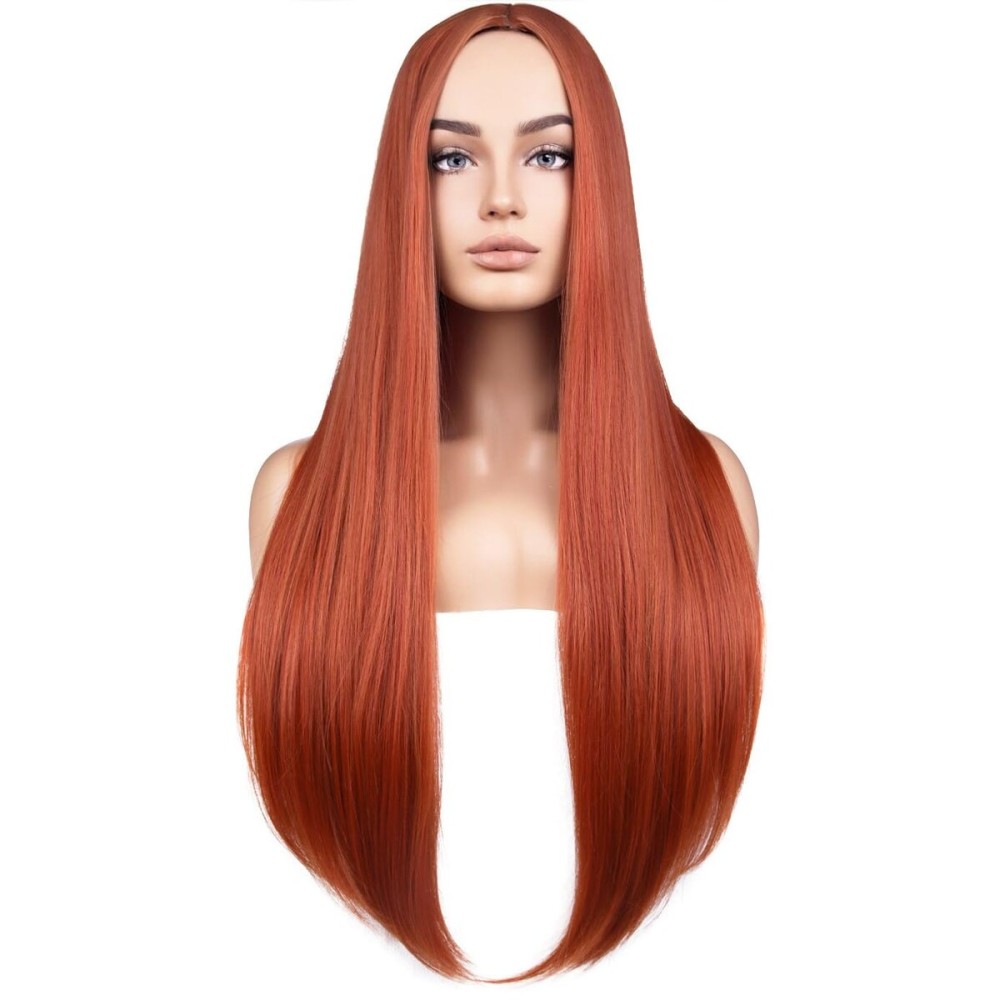 BERON Dark Orange Womens Wigs Long Straight Hair Wig Ginger Middle Part Heat Resistant Synthetic Redhead Color Wigs for Cosplay Costume Party or Daily Use Wig BERON Dark Orange Womens Wigs Long Straight Hair Wig Ginger Middle Part Heat Resistant Synthetic Redhead Color Wigs for Cosplay Costume Party or Daily Use Wig