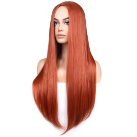 BERON Dark Orange Womens Wigs Long Straight Hair Wig Ginger Middle Part Heat Resistant Synthetic Redhead Color Wigs for Cosplay Costume Party or Daily Use Wig BERON Dark Orange Womens Wigs Long Straight Hair Wig Ginger Middle Part Heat Resistant Synthetic Redhead Color Wigs for Cosplay Costume Party or Daily Use Wig