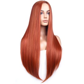 BERON Dark Orange Womens Wigs Long Straight Hair Wig Ginger Middle Part Heat Resistant Synthetic Redhead Color Wigs for Cosplay Costume Party or Daily Use Wig BERON Dark Orange Womens Wigs Long Straight Hair Wig Ginger Middle Part Heat Resistant Synthetic Redhead Color Wigs for Cosplay Costume Party or Daily Use Wig