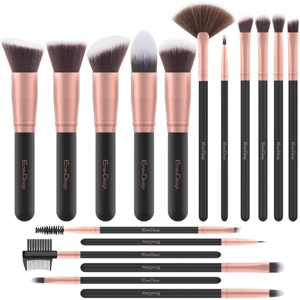 EmaxDesign Makeup Brushes 17 Pieces Premium Synthetic Foundation Brush Powder Blending Blush Concealer Eye Face Liquid Powder Cream Cosmetics Brushes Kit (Rose Gold) EmaxDesign Makeup Brushes 17 Pieces Premium Synthetic Foundation Brush Powder Blending Blush Concealer Eye Face Liquid Powder Cream Cosmetics Brushes Kit (Rose Gold)