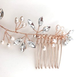 Ammei Headpiece Crystal Bridal Headpiece Wedding Headband With Genuine Freshwater Pearls And Combs Hair Accessories For Bride Bridesmaid (Rose Gold) Ammei Headpiece Crystal Bridal Headpiece Wedding Headband With Genuine Freshwater Pearls And Combs Hair Accessories For Bride Bridesmaid (Rose Gold)