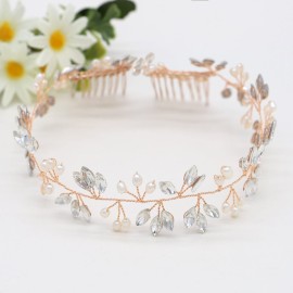 Ammei Headpiece Crystal Bridal Headpiece Wedding Headband With Genuine Freshwater Pearls And Combs Hair Accessories For Bride Bridesmaid (Rose Gold) Ammei Headpiece Crystal Bridal Headpiece Wedding Headband With Genuine Freshwater Pearls And Combs Hair Accessories For Bride Bridesmaid (Rose Gold)